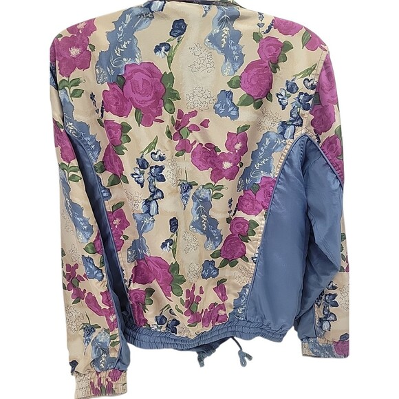 Hunt Club Vintage 90’s 100% Silk Floral Zipper Track jacket Sz Med Y2K - Picture 3 of 13